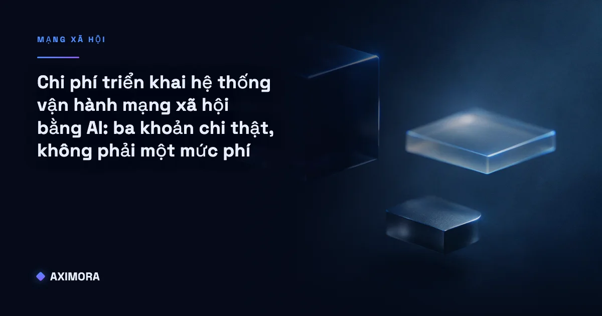 Sơ đồ ba khoản chi phí triển khai hệ thống vận hành mạng xã hội bằng AI: sản xuất, đăng đa nền tảng, kiểm duyệt