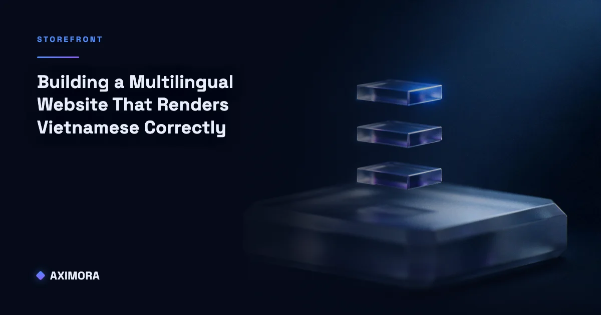 A before-and-after graphic showing what breaks when building a multilingual website that renders Vietnamese correctly, and what a fixed version looks like once each check passes.