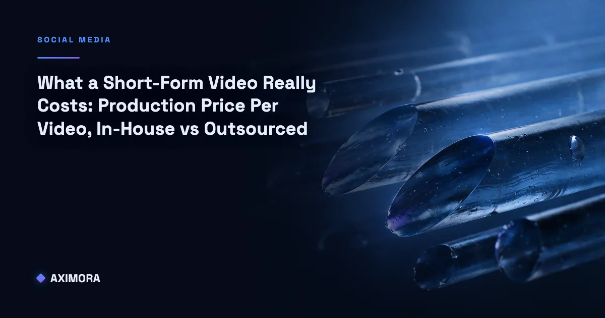A line-item cost diagram for short-form video production cost per video, in-house vs outsourced, showing which costs stay flat, which drop with volume, and which one most quotes leave out.